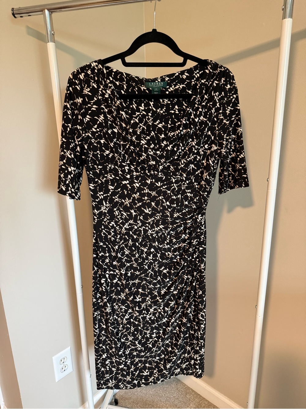 Lauren Ralph Lauren Black & White Abstract Print Midi Dress
